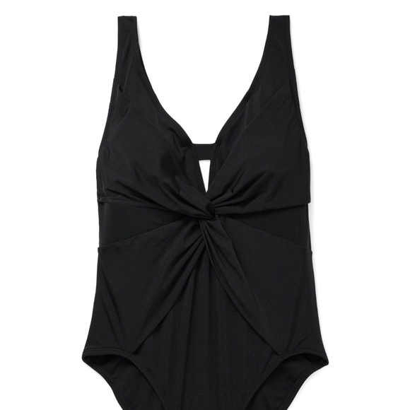 Other - Contour Plus Knot Front V-Neck Mesh Sides Black One Piece Swim
